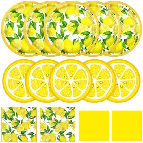 Funnymoom 200 Pcs Lemon Party Decorations Paper Plates and Napkins Serve 50 by Funnymoom
