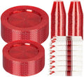 DaYammi 350PCS Red Glitter Plastic Dinnerware Set for 50 Guests by DaYammiwillaccompanyyou