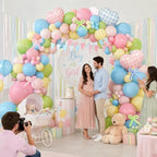 Pastel Balloon Arch Kit Double Stuffed Light Pink Blue Yellow Green Balloon Garland Gingham Heart Foil Balloons for Birthday Baby Shower Gender Reveal Wildflower Tea Party Decorations - Image 2