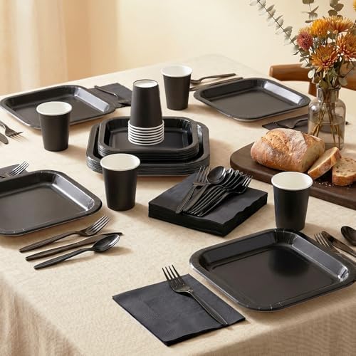 Vyntra 350 Pcs Black Square Paper Plates and Napkins Set, Serves 50 - Image 6