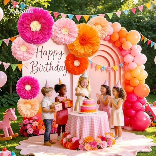Serwalin 8 Pcs 31.5*24*20" Hot Pink Orange Giant Paper Flowers Decorations - Image 5