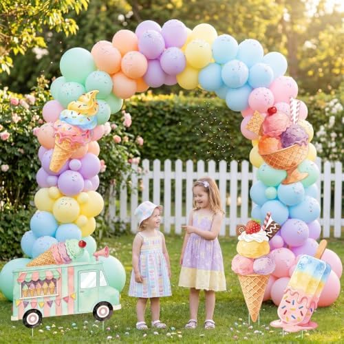 5 PCS 20" Ice Cream Cardboard Cutouts for Birthday Party Decorations, Large Sweet Theme Outdoor Yard Signs, Ice Cream Truck & Cone Standee for Candy Land Party Photo Booth Props Backdrop - Image 3