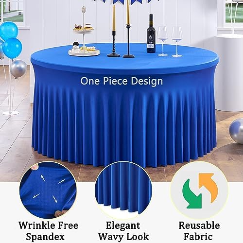 8 Pack Royal Blue Round Spandex Tablecloths for 60 inch Table, 120 inch Stretchy Fitted 5FT Round Table Cloths with Skirt for Wedding Birthday Party Dining Banquet - Image 3