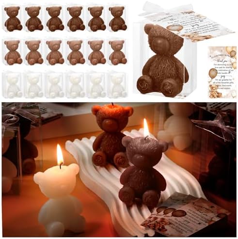 Threlaco 30 Sets Large Bear Candle Baby Shower Party Favor, Brown Series by Threlaco