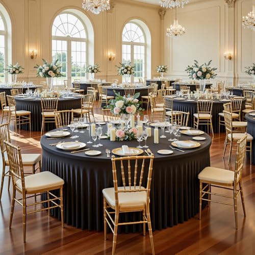 12 Pack Black Round Spandex Tablecloths, 5FT/60In Fitted Stretchy Table Cloth with Skirt, Washable Tablecloth, Circle Wrinkle Free Table Cover for Wedding Party Dining Banquet Events - Image 2