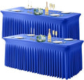 Wish Care 2 Pack Royal Blue Spandex Table Clothes for 4 Foot Rectangle Tables, 4FT Wrinkle Free Fitted Tablecloths Ruffles Design Table Cloth for Party, Banquet, Wedding and Events by WishCare