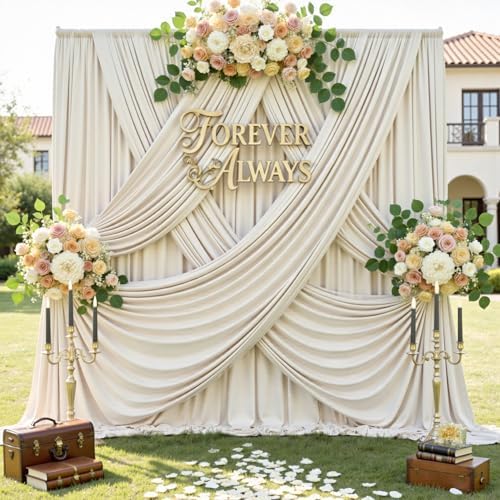 20ft x 12ft Wrinkle Free Beige Backdrop Curtains for Parties, Silky Photo Backdrop Drapes 12FT Long Back Drop Cloth for Wedding Birthday Photography Background Decor by CO-AVE
