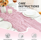 20 Pack Light Pink Cheesecloth Table Runner, 17x108 Inch Semi Sheer Boho Gauze Cheese Cloth Fabric Table Runners for Wedding Party Baby Shower Birthday Garden Farmhouse Table Decor - Image 3