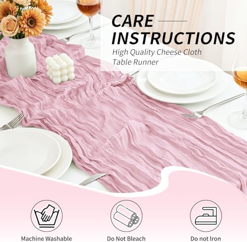 20 Pack Light Pink Cheesecloth Table Runner, 17x108 Inch Semi Sheer Boho Gauze Cheese Cloth Fabric Table Runners for Wedding Party Baby Shower Birthday Garden Farmhouse Table Decor - Image 3