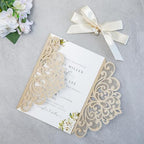 20Pcs Champagne Laser Cut Wedding Invitation Cards With Envelopes - Image 5