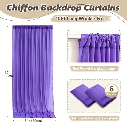 30ft x 10ft Purple Backdrop Curtains, Wrinkle-Free Sheer Chiffon Fabric Photo Backdrop Drapes for Wedding Arch Party Ceremony Stage Photography Decorations - Image 2