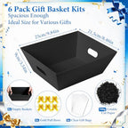 EVELOMO 6 Pack Empty Gift Baskets to Fill - 10" x 8" Large Baskets for Gifts Empty, Sturdy DIY Gifts Baskets Sets with 500g Crinkle Cut Papers for Birthdays Weddings Parties & Holidays (Black) - Image 3