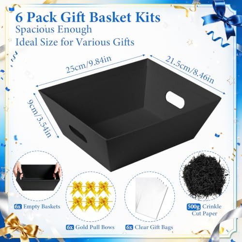 EVELOMO 6 Pack Empty Gift Baskets to Fill - 10" x 8" Large Baskets for Gifts Empty, Sturdy DIY Gifts Baskets Sets with 500g Crinkle Cut Papers for Birthdays Weddings Parties & Holidays (Black) - Image 3
