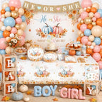 Pumpkin Gender Reveal Decorations,Fall Theme Party He or She What Will Our Little Pumpkin Be Plates,Napkins,Balloon Arch,Box Tablecloth for Autumn Thanksgiving Gender Reveal - Image 4
