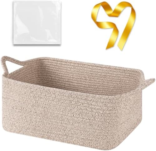 OIASKET Large Empty Cotton Rope Gift Basket with Handles, 16.5"x12.6"x7" Decorative Woven Storage Basket with Gift Bag and Ribbon Set for Baby Shower, Toy Organizer for Kids, Dogs & Cats - Brown by OIASKET