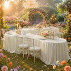 PARTISKY Light Ivory Pleated Ruffle Table Cloth for Wedding Baby Shower Display Table,Wrinkle Resistant Polyester Table Skirt for Rectangle Tables 14ft - Image 3