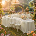 PARTISKY Light Ivory Pleated Ruffle Table Cloth for Wedding Baby Shower Display Table,Wrinkle Resistant Polyester Table Skirt for Rectangle Tables 17ft by Partisky