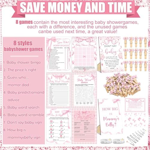 Funnymoom 426 Pcs Pink Bow Baby Shower Games Set for Girls, 8 Games - Image 4