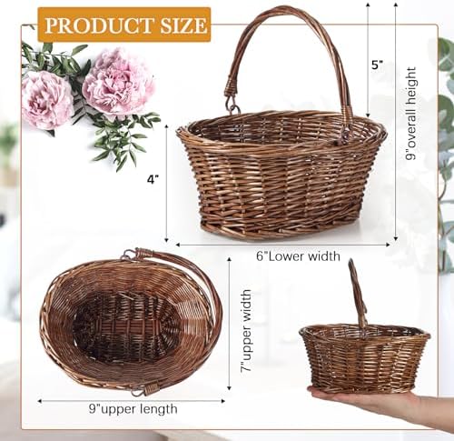 Barydat 6 Pcs Small Wicker Basket with Handle, Brown, 9" X 7" X 4" - Image 2