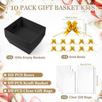 AFOROEOA 10PACK Baskets For Gifts Empty, 10 x 8” Thick Black Gift Basket with 10 Clear Gift Bags and 10 Pull Bows, Empty Gift Baskets for Christmas, Thanksgiving Wedding Birthday Party Wrapping Gift - Image 5