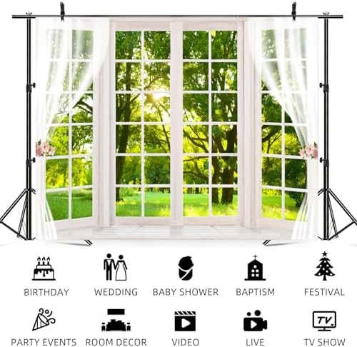 10x7ft Spring Backdrop Window Scenery Green Forest Photography Background Jungle Trees Sunshine Nature Landscape Wedding Banner Decorations Girl Woman Birthday Portrait Photo Booth Prop - Image 5
