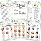 Hadley Designs 75 Greenery Who Knows Mommy Best, Baby Prediction and Advice Cards, 25 True Or False, Word Scramble For Baby Shower Ideas-8 Double Sided Cards Games Funny, Baby Shower Party Supplies - Image 3