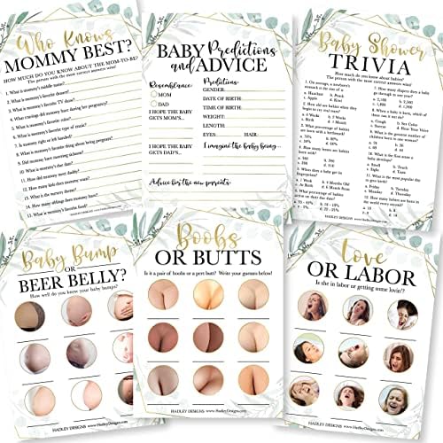 Hadley Designs 75 Greenery Who Knows Mommy Best, Baby Prediction and Advice Cards, 25 True Or False, Word Scramble For Baby Shower Ideas-8 Double Sided Cards Games Funny, Baby Shower Party Supplies - Image 3