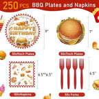 250 Pcs BBQ Birthday Plates and Napkins, 50 Guests Disposable Tableware - Image 2