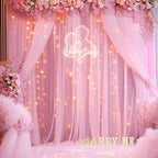20ft x 10ft Pink Tulle Photo Backdrop Curtain with Lights String for Baby Shower Sheer Baby Pink Curtain Backdrop for Birthday Party Wedding Photo Booth Photography Background Decorations by Suppromo