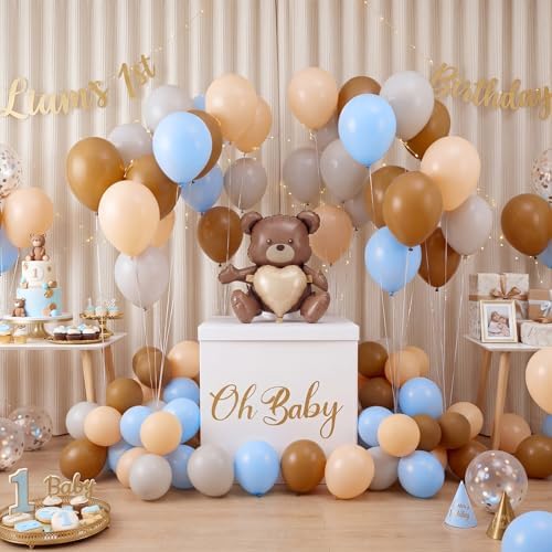 VercanMonth 28in Extra Large Baby Shower Box with Big Bear Foil Balloon and 12in Blue Brown Gold Balloon Set Jumbo Giant Gift Box Decoration Kit with Baby Stickers - Image 4