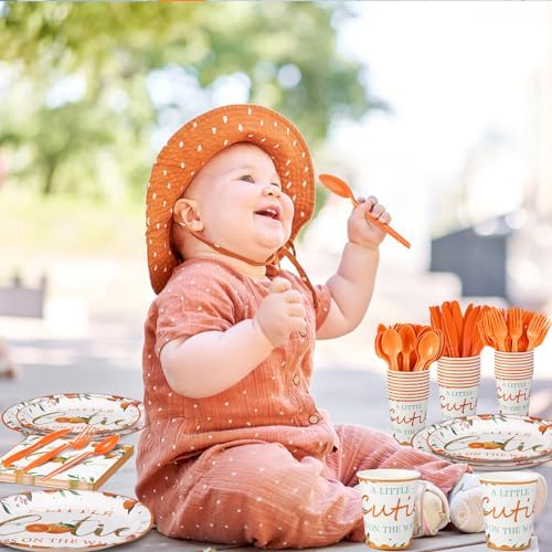 Dandat 350 Pcs Baby Shower Set, Little Cutie, Orange - Image 2