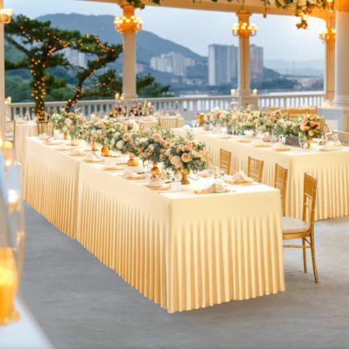 Besutolife Champagne Spandex Tablecloth 8ft Rectangle Table Skirt Stretch Table Cover for Banquets Parties Wedding Dining Table - Image 3