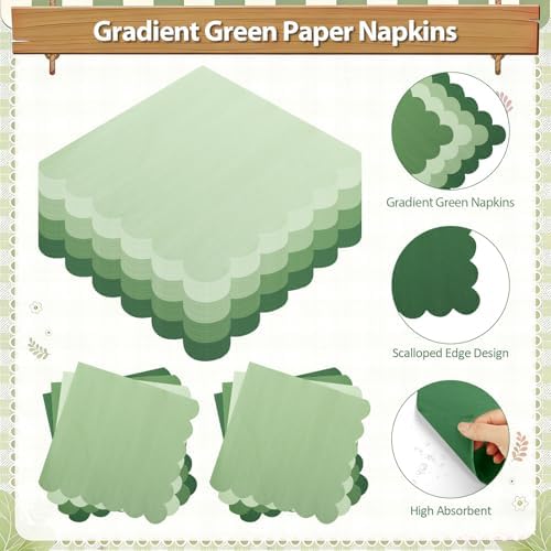 192Pcs Green Plates and Napkins Party Supplies, 9’’Disposable Green Paper Plate, Gradient Green Party Decorations Tableware Set for Birthday, Baby Shower, St Patricks, Wedding, Serves 48 - Image 4
