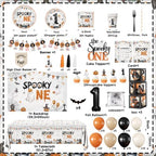 Spooky One Birthday Decorations Boy,276pcs Halloween 1st Birthday Kit Plates And Napkins Cups Banner Backdrop Tablecloth Cake Topper Balloon For First Birthday Decorations for Boy - Image 6