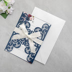 20Pcs Personalized Wedding Invitation, Customized Navy Blue Laser Cut Invitation Cards With Envelopes Rhinestone Pearls and Ribbons For Wedding XV Anos Quinceanera Invitation - Image 6