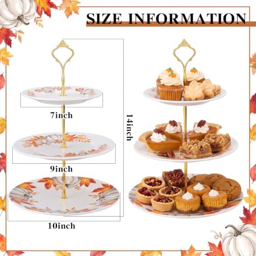 Lallisa Fall Pumpkin 3 Tier Dessert Stand 10", 9" and 7" Ceramic Orange Maple Leaves Tea Party Tray Cake Stand Display Holder Tower for Thanksgiving Birthday Decorations Harvest Baby Shower Supplies - Image 2