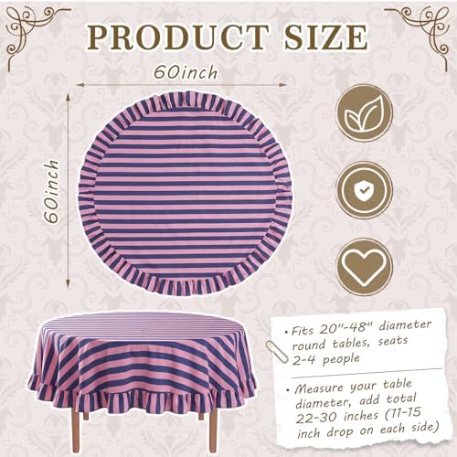 Tudomro Striped Tablecloth, Round, Peony, Slate Blue, 60'' X 60'' - Image 2
