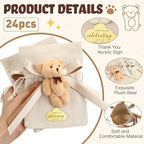 Shinylin 24 Pcs Bear Gift Bag Bulk for Baby Shower Guest Favor 5.3 x 7.1 Inches Candy Cute Plush Bear Drawstring Bag with Bow Thank You Acrylic Sign for Baby Boy Girl Party Decorations(Beige) - Image 3