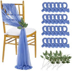 QueenDream Dusty Blue Sashes Wedding Chair Decorations: 24PCS Tulle Chairs Cover Bands Aisle Sheer Chair Bows for Indoor Outdoor Ceremony Banquet by QueenDream