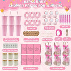 62PCS Baby Shower Prizes for Game Winners, Baby Shower Favors Gift Set for Games, Bridal Shower & Party Events, with Tumblers Notebooks Candles Mirror with Hair Brush & Gift Bags (Pink) - Image 2