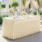 Champagne Table Cloth for 6 Foot Rectangle Tables Fitted Stretch Spandex Table Cover with Skirt 6ft Baby Shower Birthday Party Banquet Champagne Tablecloth Wedding Table Cloths Desk Skirt, 2 Pack - Image 3
