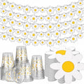 155 Pcs Groovy Daisy Paper Napkins Cups Garlands for Party Decor by Singhoow