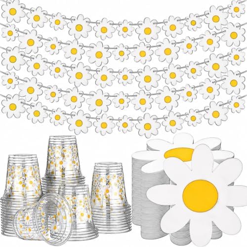 155 Pcs Groovy Daisy Paper Napkins Cups Garlands for Party Decor by Singhoow