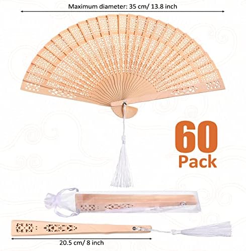 Qunclay 60 Pcs Wooden Hand Fans for Wedding Guest Favors,Delicate Style - Image 2