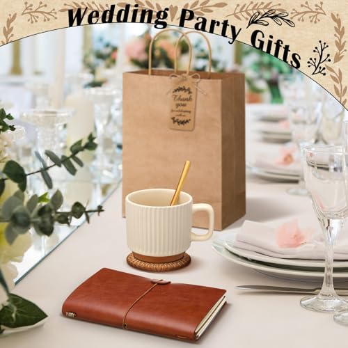 Marsui 6 Sets Kraft Baby Shower Game Prizes for Winners Baby Shower Guest Gifts Ceramic Mugs with Metal Spoons Woven Coasters and PU Notebooks with Pens Gift Bags and Tags for Wedding Bridal Favor - Image 5