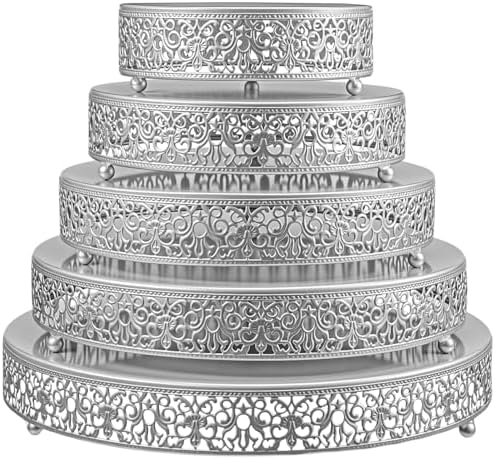 Wenqik 5 Pcs Metal Silver Cake Stand,16/14/12/10/8 in Round Cake Holder by Wenqik