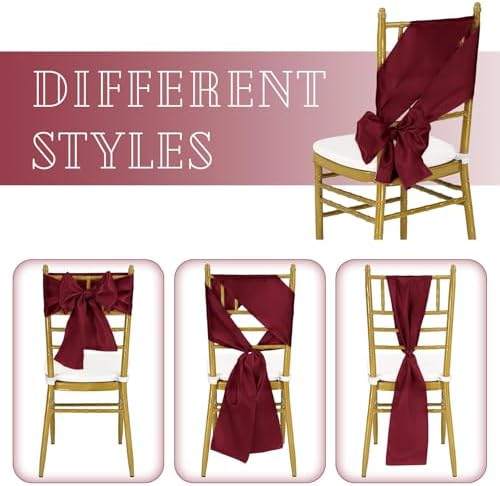 fani 120 PCS Satin Chair Sashes, 7x78 Inch, Burgundy - Image 4