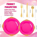 125PCS Hot Pink Plastic Plates for Wedding Party Birthday - Image 3