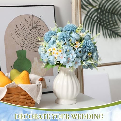 Tigeen 12 Bundles Peonies Artificial Flowers Faux Roses, Mist Blue - Image 4
