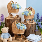 Vintage Woven Rattan Baby Carriage Basket – Handcrafted Wicker Stroller for Baby Shower, Flower Girl Basket, Baby Things, Rustic Home Decor, Photography Props, Floral Arrangements (Large) - Image 3
